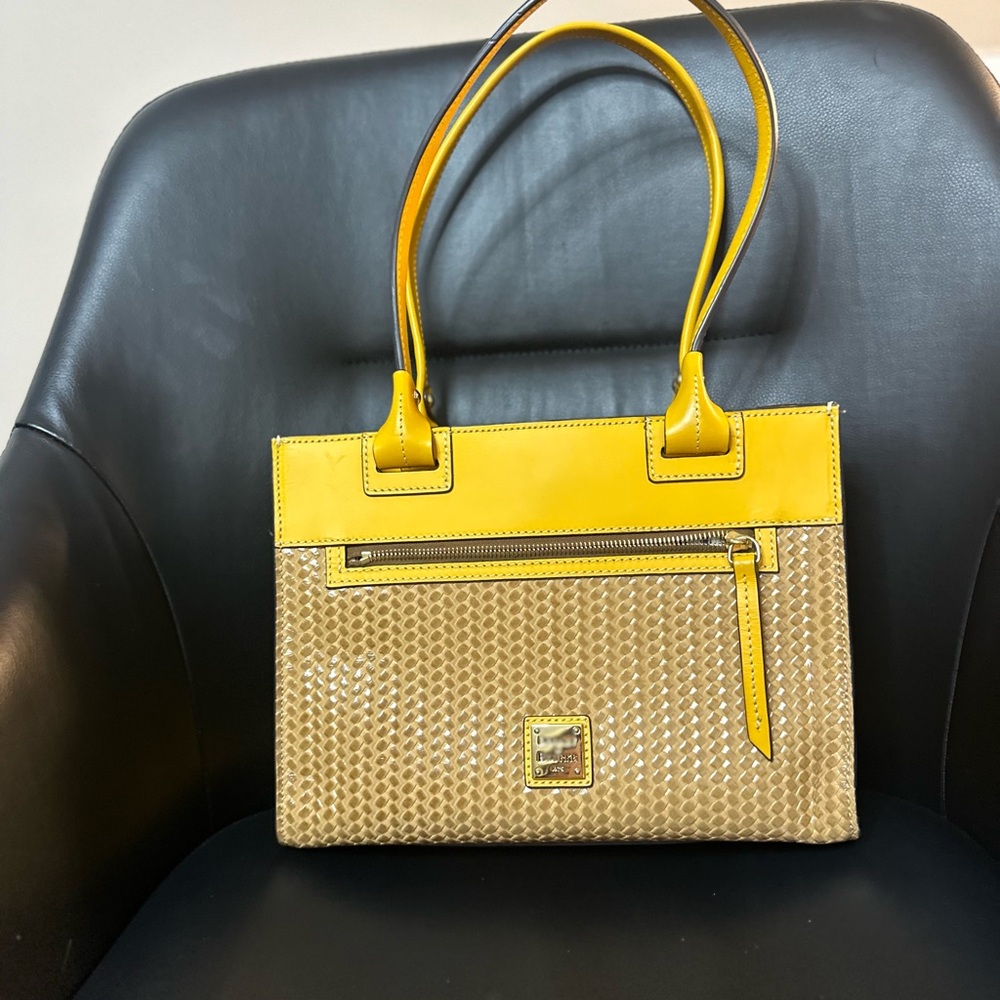 Dooney & Bourke Janine Beacon Leather Yellow and Tan Woven Tote
